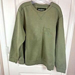 Eddie Bauer Men's Sweatshirt Large Olive Green Logo Crew Neck EUC Quality Classi